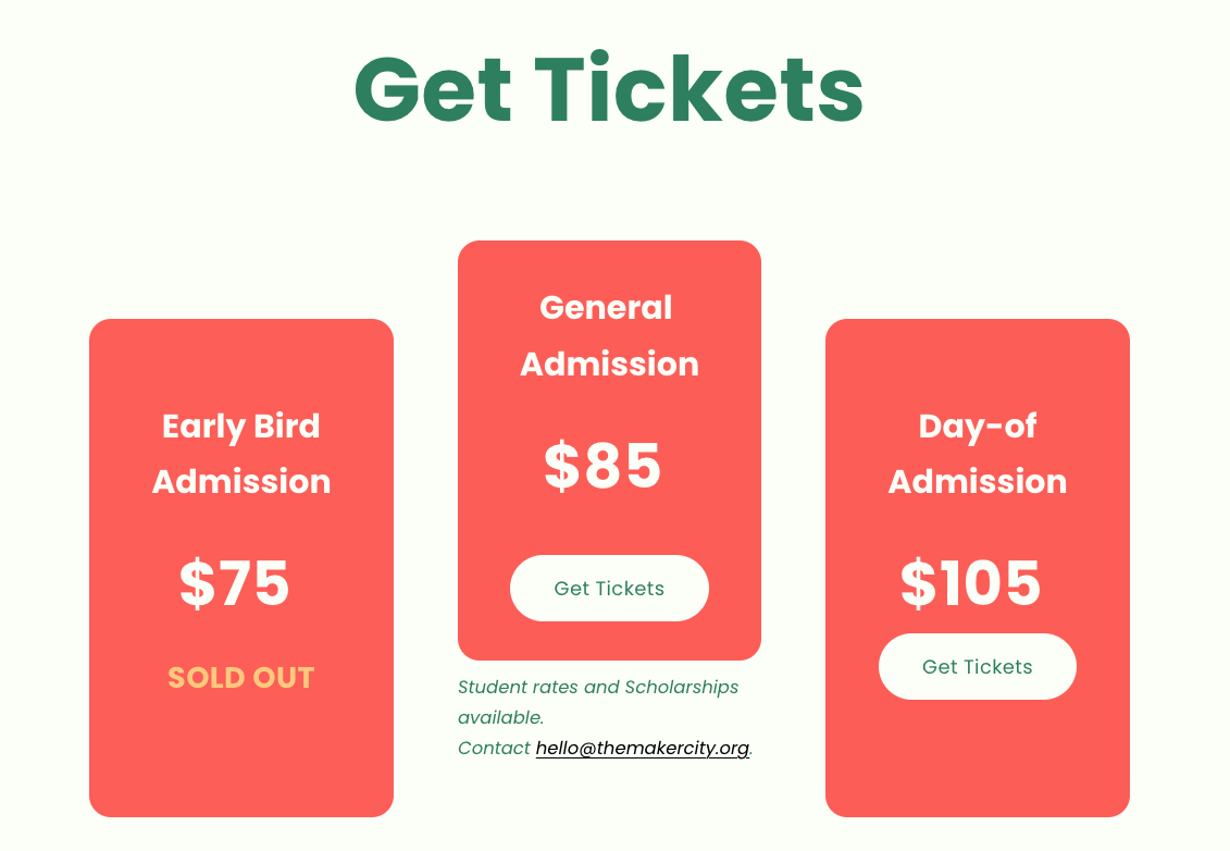 Ticket screenshot for Maker City Summit